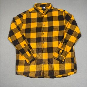 H&M Divided Flannel Shirt Mens XL Yellow Black Buffalo Plaid Bleached Distressed